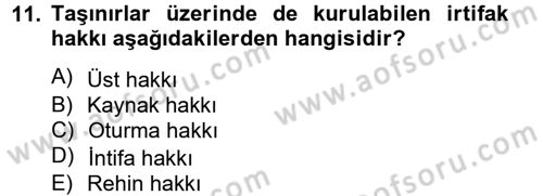 Medeni Hukuk 2 Dersi 2012 - 2013 Yılı (Vize) Ara Sınav Soruları 11. Soru