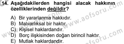 Medeni Hukuk 2 Dersi 2012 - 2013 Yılı (Vize) Ara Sınav Soruları 14. Soru