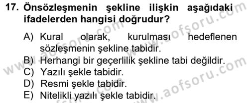 Medeni Hukuk 2 Dersi 2012 - 2013 Yılı (Vize) Ara Sınav Soruları 17. Soru