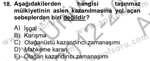 Medeni Hukuk 2 Dersi 2012 - 2013 Yılı (Vize) Ara Sınav Soruları 18. Soru