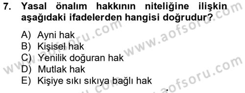 Medeni Hukuk 2 Dersi 2012 - 2013 Yılı (Vize) Ara Sınav Soruları 7. Soru