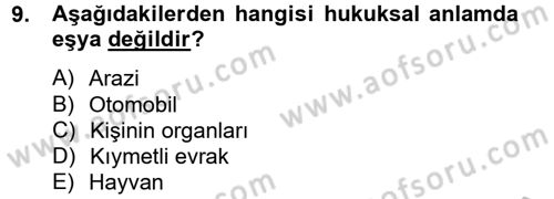 Medeni Hukuk 2 Dersi 2012 - 2013 Yılı (Vize) Ara Sınav Soruları 9. Soru