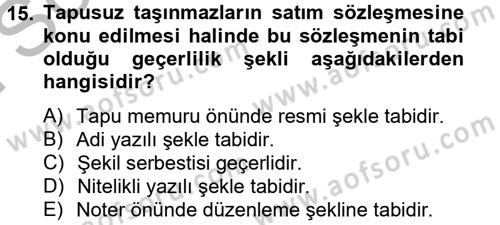 Medeni Hukuk 2 Dersi 2012 - 2013 Yılı (Final) Dönem Sonu Sınav Soruları 15. Soru