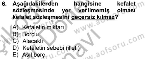 Medeni Hukuk 2 Dersi 2012 - 2013 Yılı (Final) Dönem Sonu Sınav Soruları 6. Soru