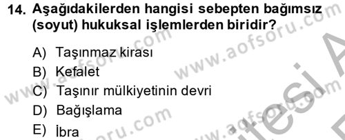 Medeni Hukuk 2 Dersi 2013 - 2014 Yılı (Vize) Ara Sınav Soruları 14. Soru