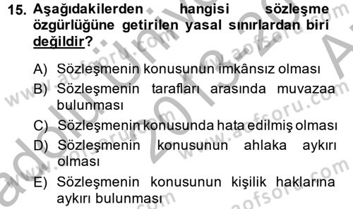 Medeni Hukuk 2 Dersi 2013 - 2014 Yılı (Vize) Ara Sınav Soruları 15. Soru