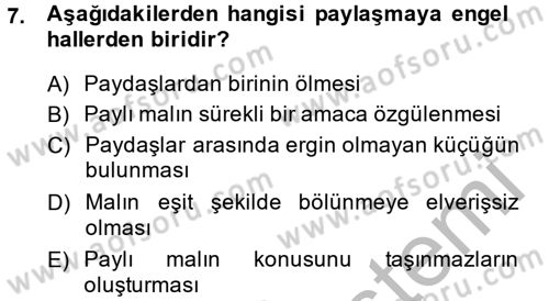 Medeni Hukuk 2 Dersi 2013 - 2014 Yılı (Vize) Ara Sınav Soruları 7. Soru