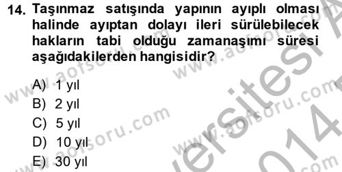 Medeni Hukuk 2 Dersi 2013 - 2014 Yılı (Final) Dönem Sonu Sınav Soruları 14. Soru