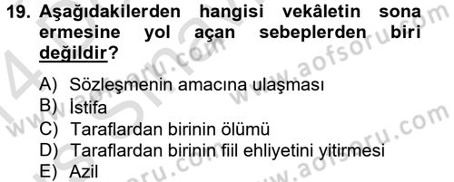 Medeni Hukuk 2 Dersi 2013 - 2014 Yılı Tek Ders Sınav Soruları 19. Soru