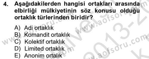 Medeni Hukuk 2 Dersi 2013 - 2014 Yılı Tek Ders Sınav Soruları 4. Soru