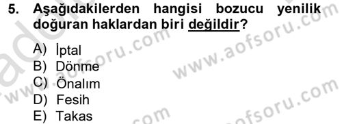 Medeni Hukuk 2 Dersi 2013 - 2014 Yılı Tek Ders Sınav Soruları 5. Soru