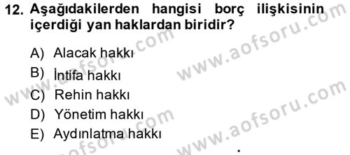 Medeni Hukuk 2 Dersi 2014 - 2015 Yılı (Vize) Ara Sınav Soruları 12. Soru