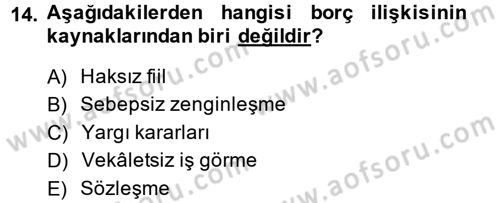 Medeni Hukuk 2 Dersi 2014 - 2015 Yılı (Vize) Ara Sınav Soruları 14. Soru