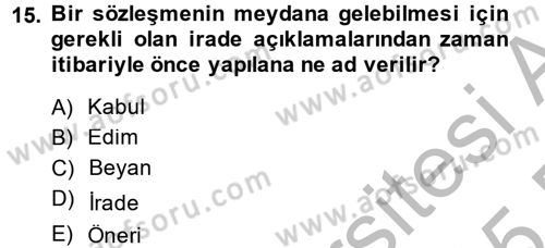 Medeni Hukuk 2 Dersi 2014 - 2015 Yılı (Vize) Ara Sınav Soruları 15. Soru
