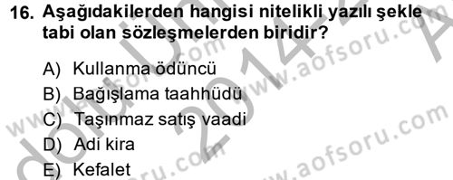 Medeni Hukuk 2 Dersi 2014 - 2015 Yılı (Vize) Ara Sınav Soruları 16. Soru