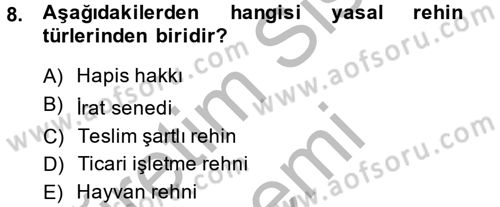 Medeni Hukuk 2 Dersi 2014 - 2015 Yılı (Vize) Ara Sınav Soruları 8. Soru