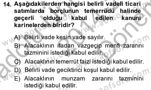 Medeni Hukuk 2 Dersi 2014 - 2015 Yılı (Final) Dönem Sonu Sınav Soruları 14. Soru
