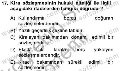 Medeni Hukuk 2 Dersi 2014 - 2015 Yılı (Final) Dönem Sonu Sınav Soruları 17. Soru