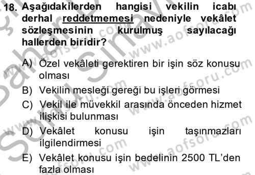 Medeni Hukuk 2 Dersi 2014 - 2015 Yılı (Final) Dönem Sonu Sınav Soruları 18. Soru