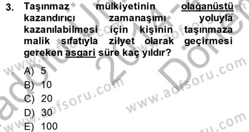 Medeni Hukuk 2 Dersi 2014 - 2015 Yılı (Final) Dönem Sonu Sınav Soruları 3. Soru