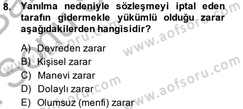 Medeni Hukuk 2 Dersi 2014 - 2015 Yılı (Final) Dönem Sonu Sınav Soruları 8. Soru
