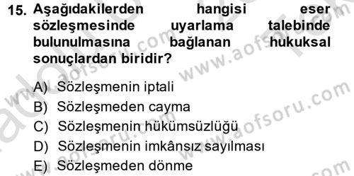 Medeni Hukuk 2 Dersi 2014 - 2015 Yılı Tek Ders Sınav Soruları 15. Soru