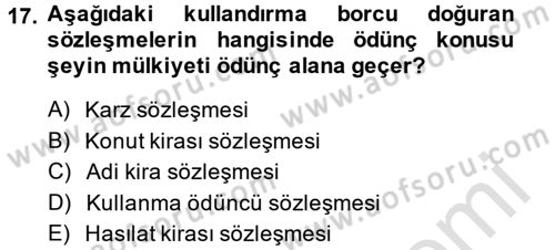 Medeni Hukuk 2 Dersi 2014 - 2015 Yılı Tek Ders Sınav Soruları 17. Soru