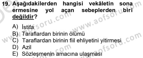 Medeni Hukuk 2 Dersi 2014 - 2015 Yılı Tek Ders Sınav Soruları 19. Soru