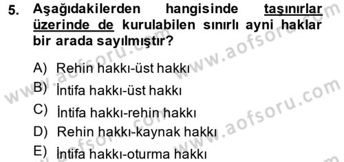 Medeni Hukuk 2 Dersi 2014 - 2015 Yılı Tek Ders Sınav Soruları 5. Soru