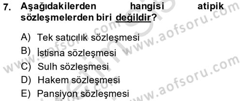Medeni Hukuk 2 Dersi 2014 - 2015 Yılı Tek Ders Sınav Soruları 7. Soru