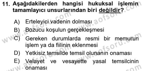 Medeni Hukuk 2 Dersi 2015 - 2016 Yılı (Vize) Ara Sınav Soruları 11. Soru