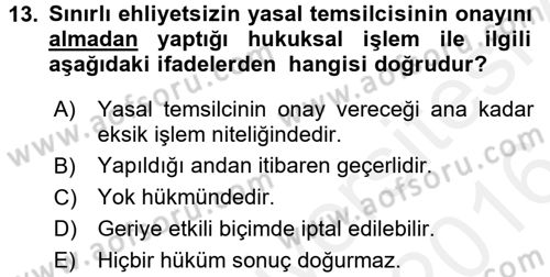 Medeni Hukuk 2 Dersi 2015 - 2016 Yılı (Vize) Ara Sınav Soruları 13. Soru