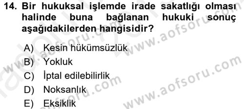 Medeni Hukuk 2 Dersi 2015 - 2016 Yılı (Vize) Ara Sınav Soruları 14. Soru