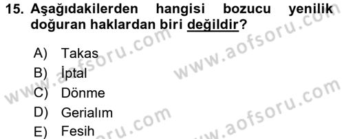 Medeni Hukuk 2 Dersi 2015 - 2016 Yılı (Vize) Ara Sınav Soruları 15. Soru