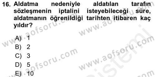 Medeni Hukuk 2 Dersi 2015 - 2016 Yılı (Vize) Ara Sınav Soruları 16. Soru
