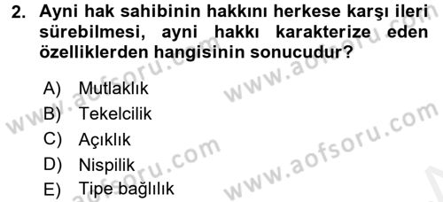 Medeni Hukuk 2 Dersi 2015 - 2016 Yılı (Vize) Ara Sınav Soruları 2. Soru