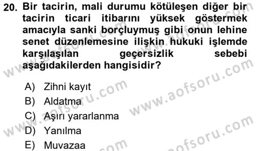 Medeni Hukuk 2 Dersi 2015 - 2016 Yılı (Vize) Ara Sınav Soruları 20. Soru