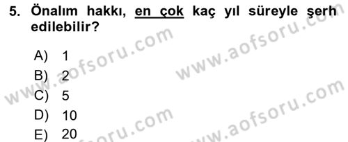 Medeni Hukuk 2 Dersi 2015 - 2016 Yılı (Vize) Ara Sınav Soruları 5. Soru