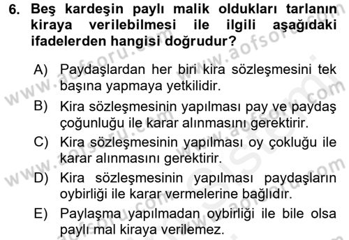 Medeni Hukuk 2 Dersi 2015 - 2016 Yılı (Vize) Ara Sınav Soruları 6. Soru
