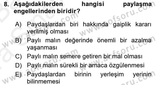 Medeni Hukuk 2 Dersi 2015 - 2016 Yılı (Vize) Ara Sınav Soruları 8. Soru