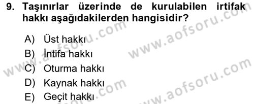 Medeni Hukuk 2 Dersi 2015 - 2016 Yılı (Vize) Ara Sınav Soruları 9. Soru