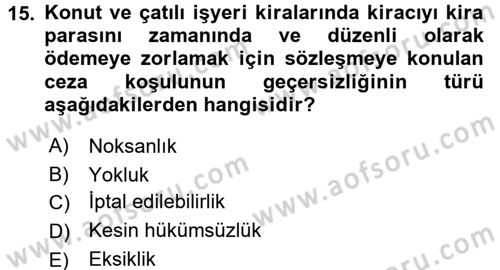 Medeni Hukuk 2 Dersi 2015 - 2016 Yılı (Final) Dönem Sonu Sınav Soruları 15. Soru