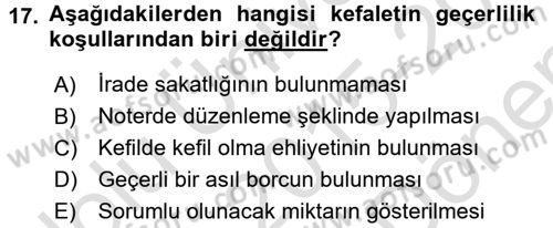 Medeni Hukuk 2 Dersi 2015 - 2016 Yılı (Final) Dönem Sonu Sınav Soruları 17. Soru