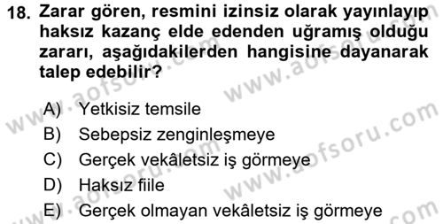 Medeni Hukuk 2 Dersi 2015 - 2016 Yılı (Final) Dönem Sonu Sınav Soruları 18. Soru
