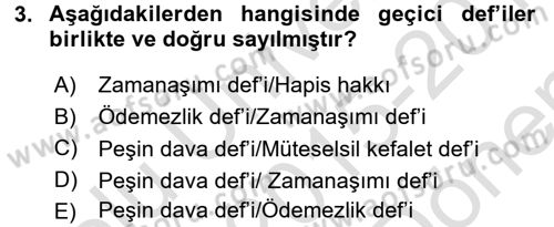 Medeni Hukuk 2 Dersi 2015 - 2016 Yılı (Final) Dönem Sonu Sınav Soruları 3. Soru