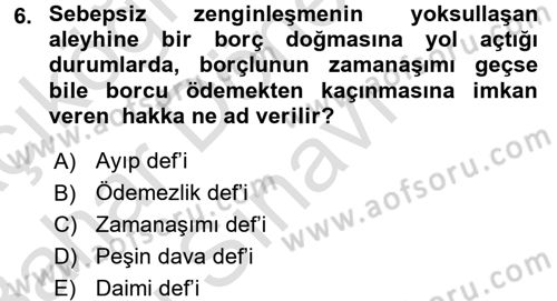 Medeni Hukuk 2 Dersi 2015 - 2016 Yılı (Final) Dönem Sonu Sınav Soruları 6. Soru