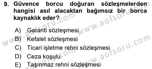 Medeni Hukuk 2 Dersi 2015 - 2016 Yılı (Final) Dönem Sonu Sınav Soruları 9. Soru