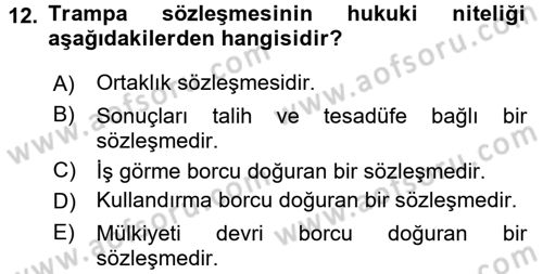 Medeni Hukuk 2 Dersi 2015 - 2016 Yılı Tek Ders Sınav Soruları 12. Soru