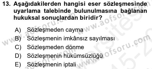 Medeni Hukuk 2 Dersi 2015 - 2016 Yılı Tek Ders Sınav Soruları 13. Soru