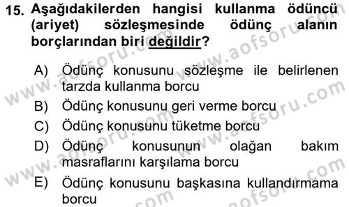 Medeni Hukuk 2 Dersi 2015 - 2016 Yılı Tek Ders Sınav Soruları 15. Soru